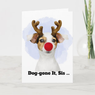 Christmas Dog with Antlers for Sister Funny Holiday Card