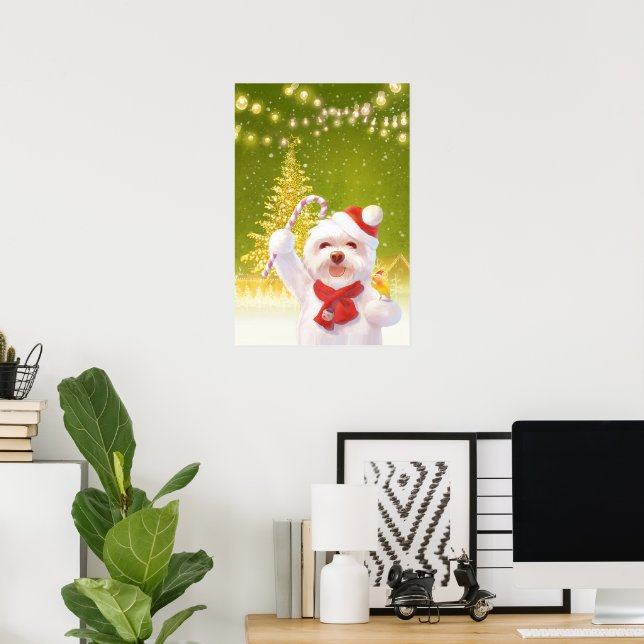 Christmas Dog with Candy Cane Poster (Home Office)