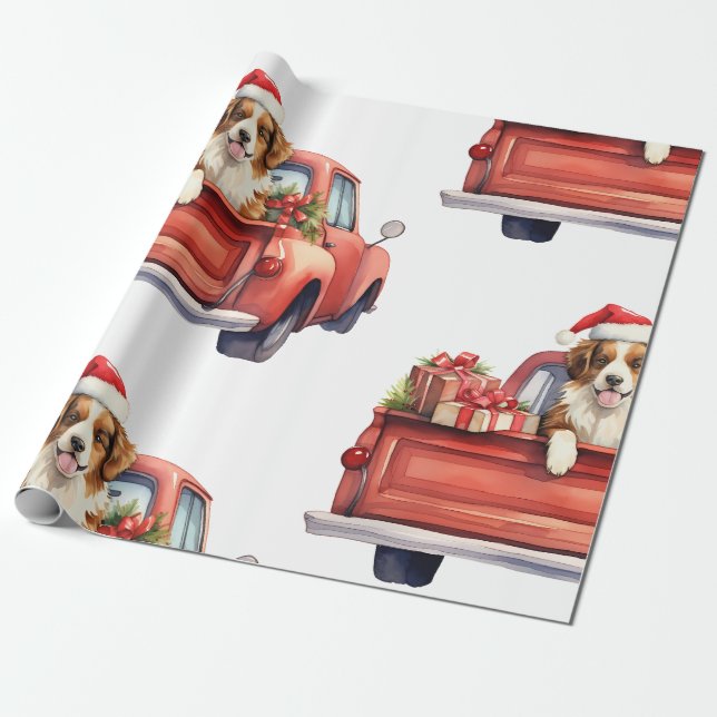 Christmas Dog with Gifts  Wrapping Paper (Unrolled)