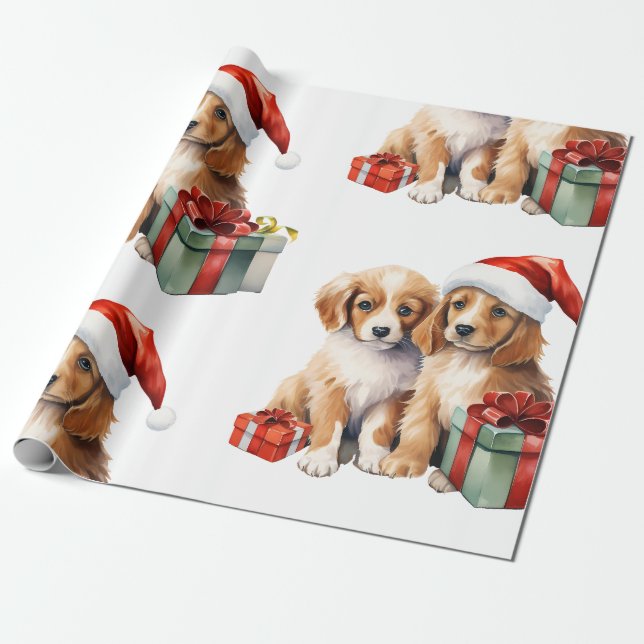 Christmas Dog with Gifts  Wrapping Paper (Unrolled)