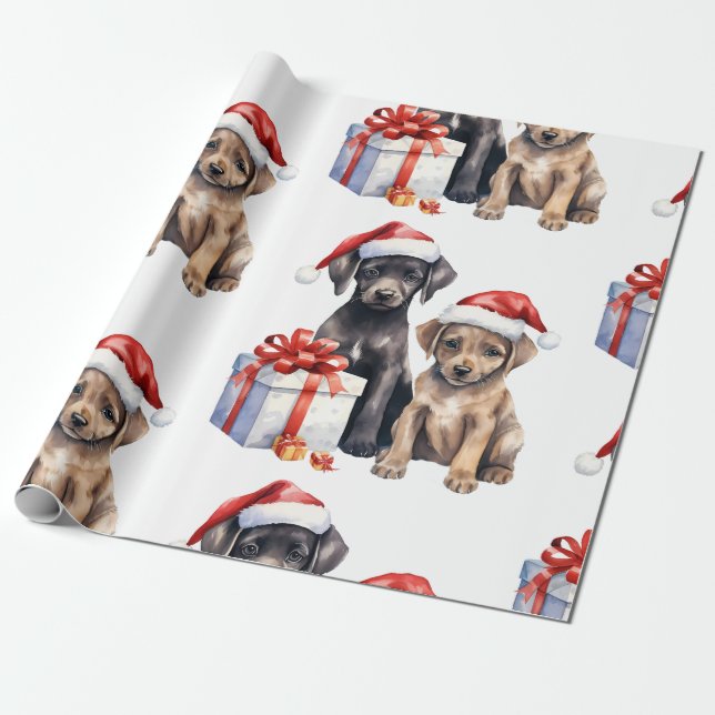Christmas Dog with Gifts  Wrapping Paper (Unrolled)