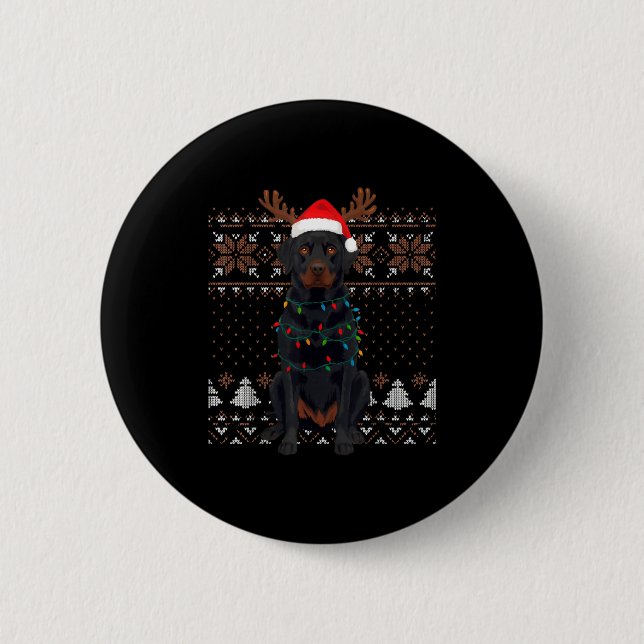Christmas Dog With Hat And Lights - Funny Holiday  Button (Front)