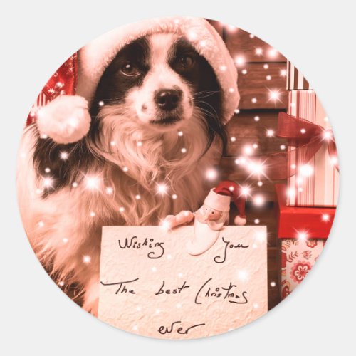 CHRISTMAS DOG WITH Santa hat STICKER