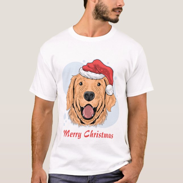 Christmas Dog with Santa Hat T-Shirt (Front)