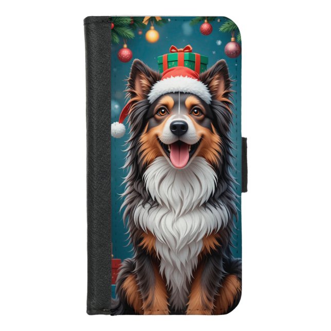 🎄 Christmas Dog with Vibrant Friendly Expression  iPhone Wallet Case (Front)