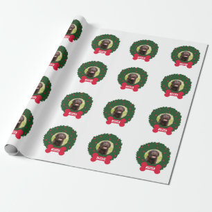 Christmas Dog Wreath with Dog's Photo Name Custom Wrapping Paper