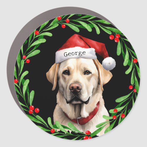 Christmas Dog Yellow Lab Labrador Retriever Santa Car Magnet