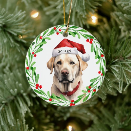 Christmas Dog Yellow Lab Labrador Retriever Santa Ceramic Ornament