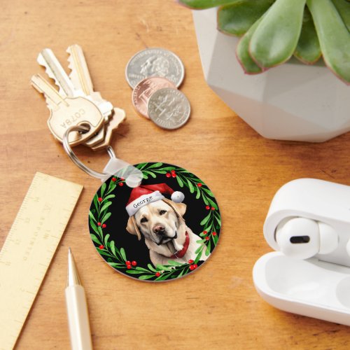Christmas Dog Yellow Lab Labrador Retriever Santa Keychain