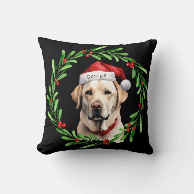 Christmas Dog Yellow Lab Labrador Retriever Santa Throw Pillow (Front)