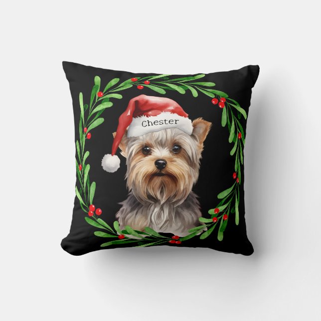 Christmas Dog Yorkie Yorkshire Terrier Holidays Throw Pillow (Front)