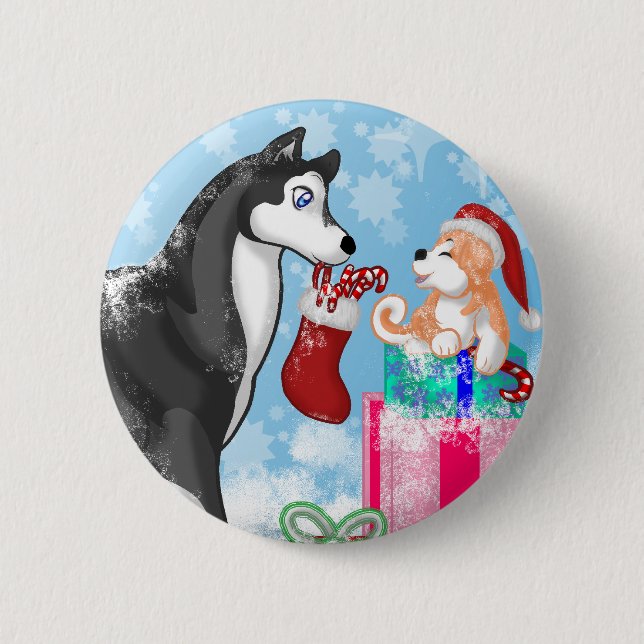 Christmas Doggies! Pinback Button (Front)