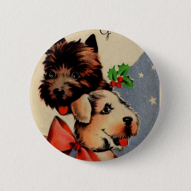 Christmas Doggies Pinback Button (Front)