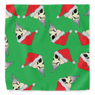 Christmas Doggy Bandana Skulls In Santa Hats Green
