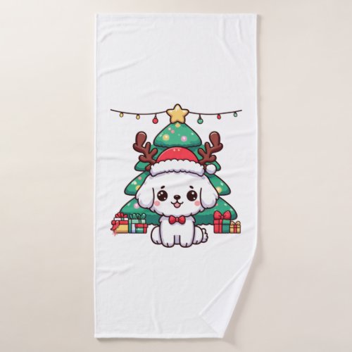 Christmas Doggy _ Xmas puppy   Bath Towel
