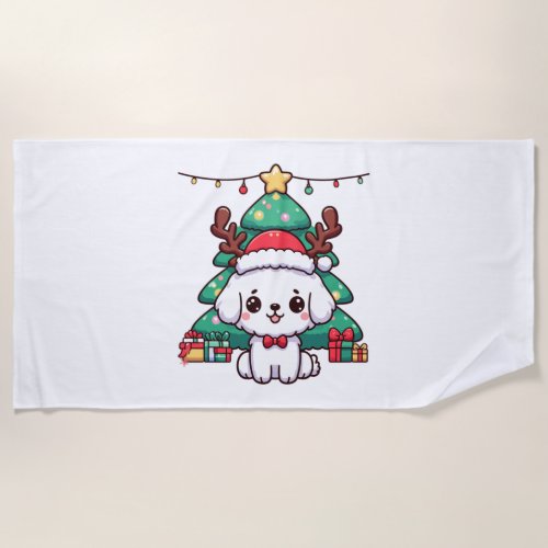 Christmas Doggy _ Xmas puppy   Beach Towel