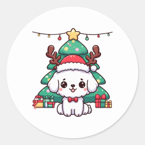 Christmas Doggy _ Xmas puppy   Classic Round Sticker