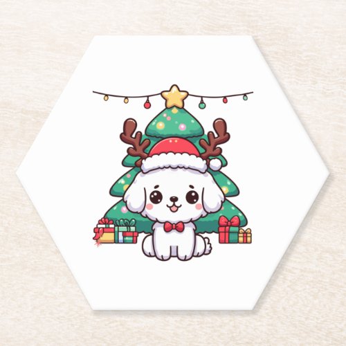 Christmas Doggy _ Xmas puppy   Paper Coaster