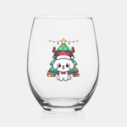 Christmas Doggy _ Xmas puppy   Stemless Wine Glass