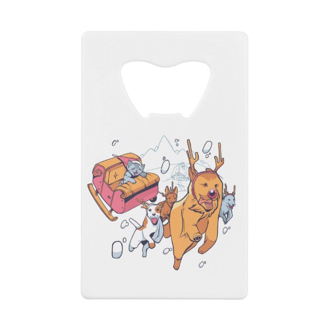 Christmas Dogs and Cat Sled Credit Card Bottle Opener (Front)