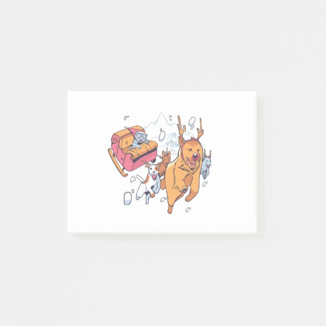 Christmas Dogs and Cat Sled Post-it Notes (Front)