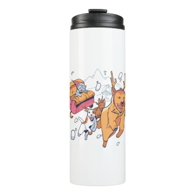 Christmas Dogs and Cat Sled Thermal Tumbler (Front)