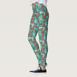 Christmas Dogs and Holly Holiday Festive Leggings