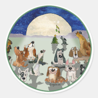 Christmas Dogs Cartoon Green Ring Envelope Seal