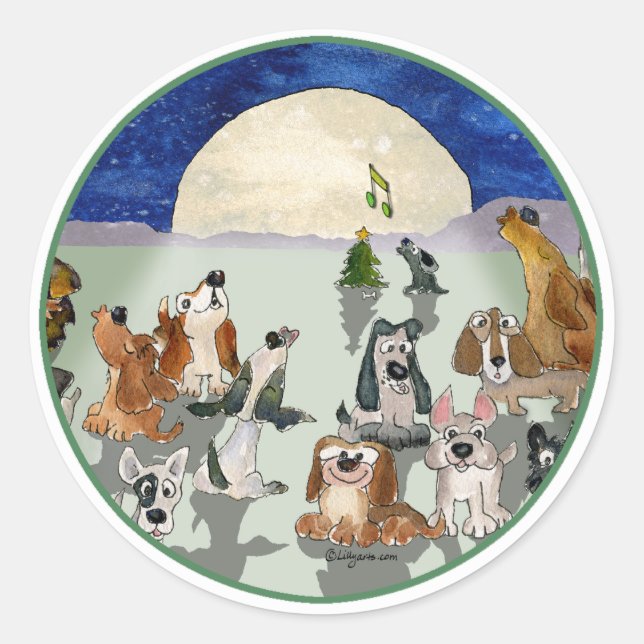 Christmas Dogs Cartoon Green Ring Envelope Seal (Front)