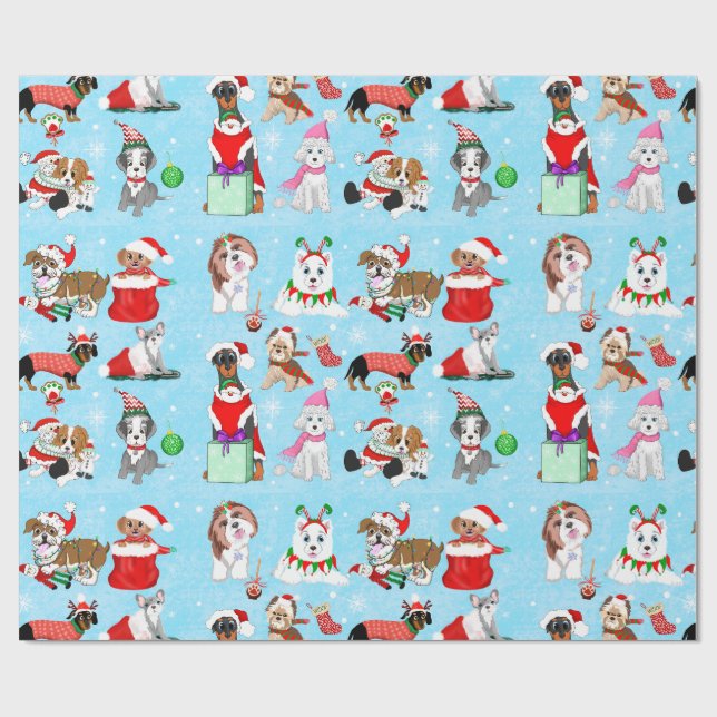 Christmas Dogs Celebration  Wrapping Paper (Flat)
