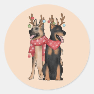 Christmas Dogs christmas Doberham German Shepherd Classic Round Sticker
