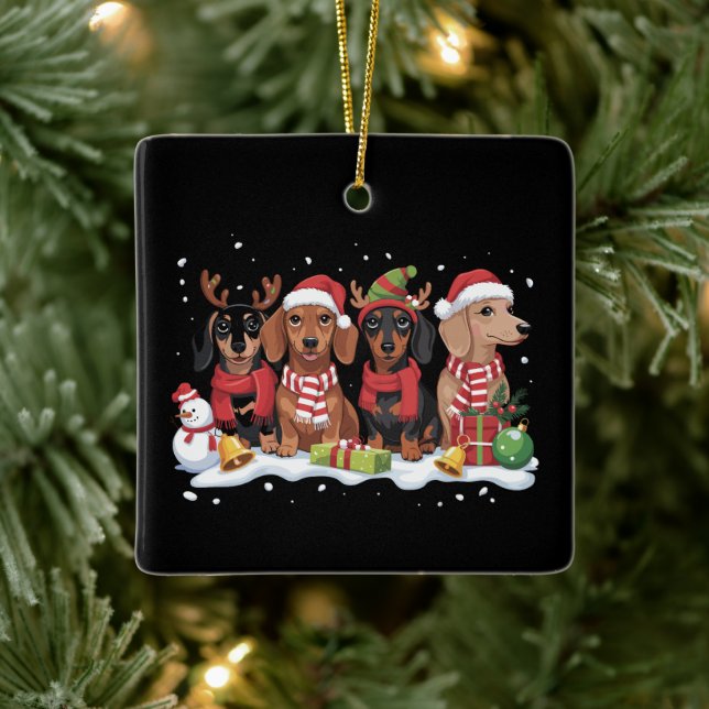 Christmas Dogs Dachshund Lover Dog Mom  Ceramic Ornament (Tree)