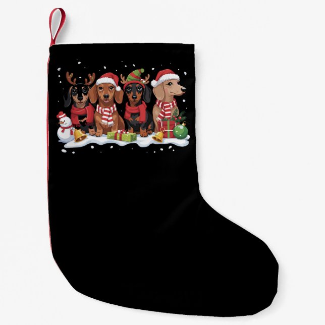 Christmas Dogs Dachshund Lover Dog Mom  Small Christmas Stocking (Front)