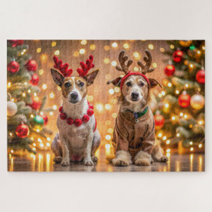 Christmas dogs dressed as reindeer jigsaw puzzle