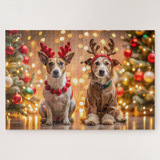 Christmas dogs dressed as reindeer jigsaw puzzle (Horizontal)