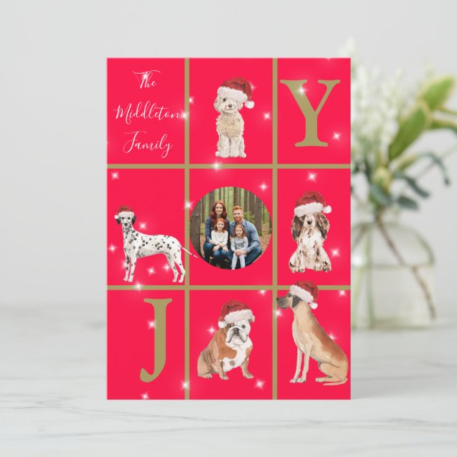Christmas Dogs Fun Photo Red Holiday Card (Standing Front)