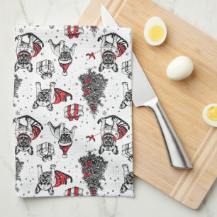 Christmas dogs in art book style sketch kitchen towel