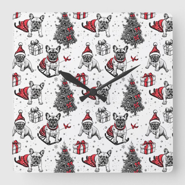 Christmas dogs in art book style sketch square wall clock (Front)