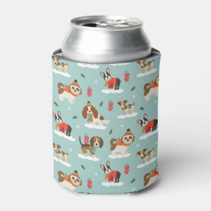 Christmas Dogs in Cozy Scarves Pattern Can Cooler