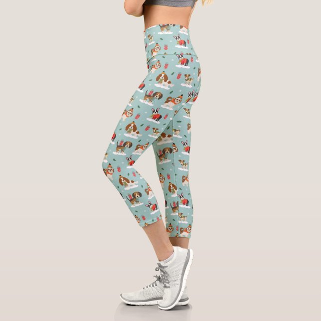 Christmas Dogs in Cozy Scarves Pattern Capri Leggings (Left)