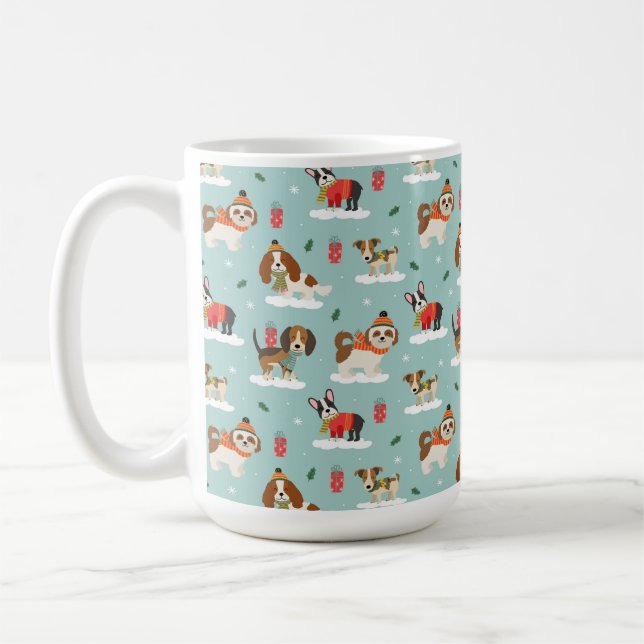 Christmas Dogs in Cozy Scarves Pattern Coffee Mug (Left)