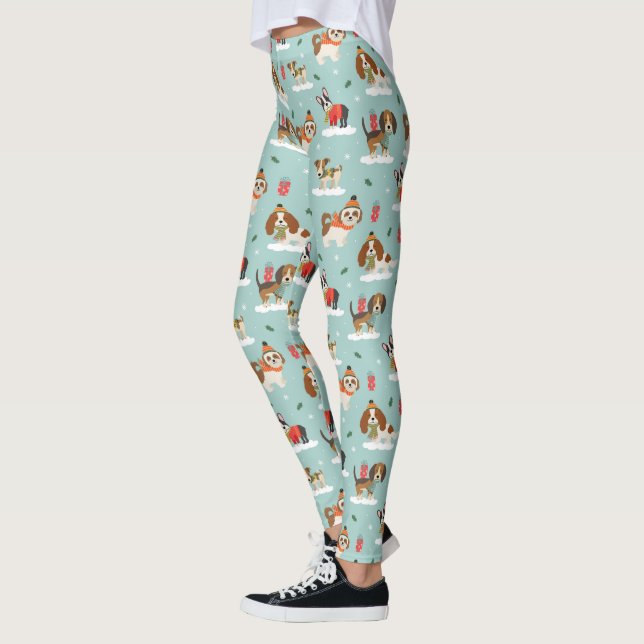 Christmas Dogs in Cozy Scarves Pattern Leggings (Left)