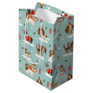 Christmas Dogs in Cozy Scarves Pattern Medium Gift Bag
