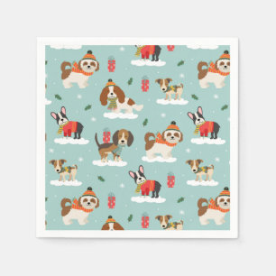 Christmas Dogs in Cozy Scarves Pattern Napkins