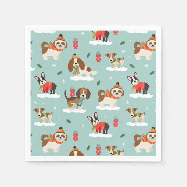 Christmas Dogs in Cozy Scarves Pattern Napkins (Front)