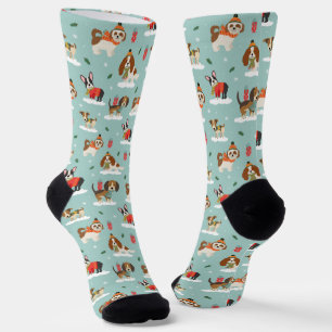 Christmas Dogs in Cozy Scarves Pattern Socks