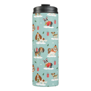 Christmas Dogs in Cozy Scarves Pattern Thermal Tumbler