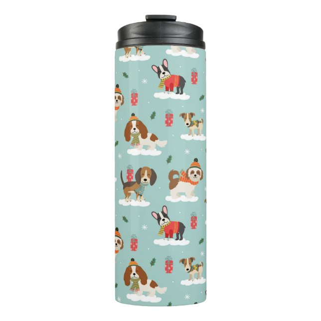 Christmas Dogs in Cozy Scarves Pattern Thermal Tumbler (Front)