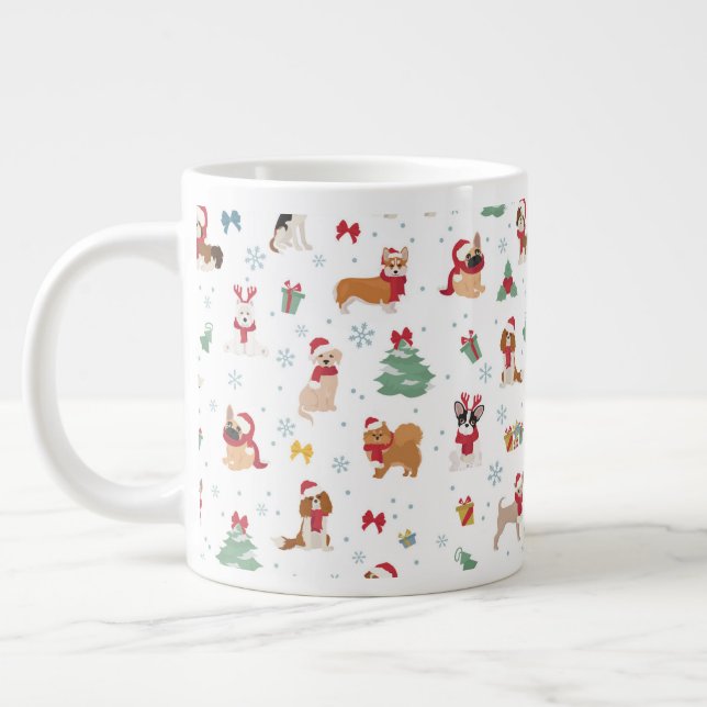 Christmas Dogs in Holiday Accessories Giant Coffee Mug (Left)