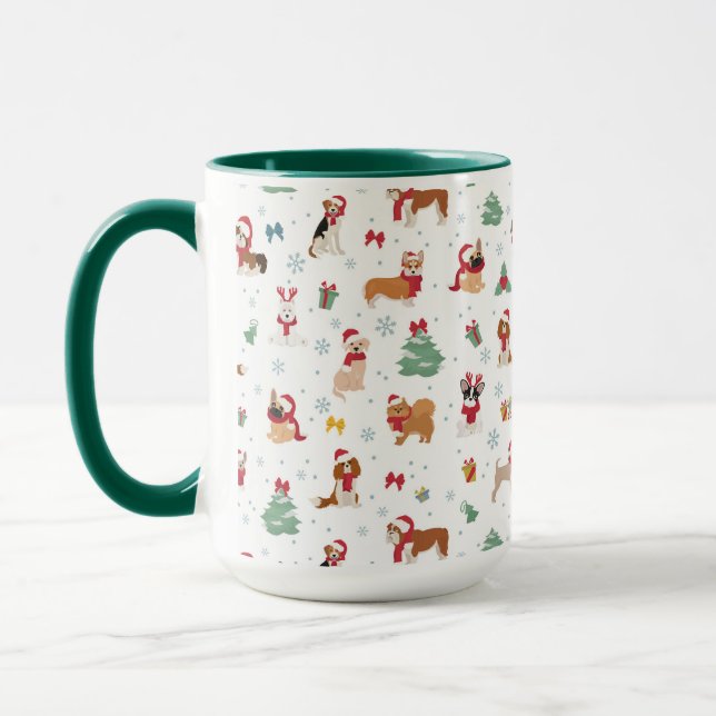 Christmas Dogs in Holiday Accessories Mug (Left)